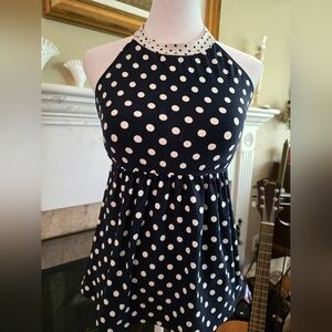 Tankini Size 8 Swim Top, Halter Style Navy &  Polka Dot By Beach House